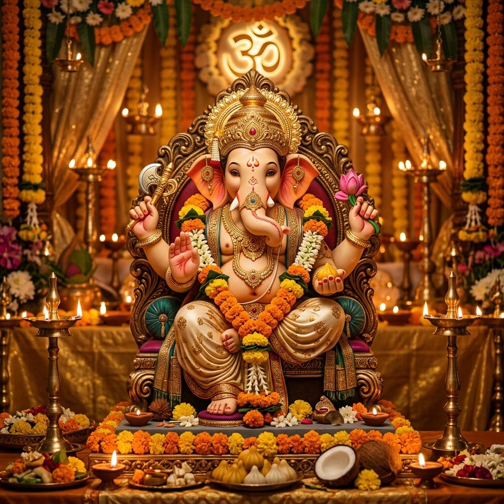 Ganesh Statue - Festive Shrine View