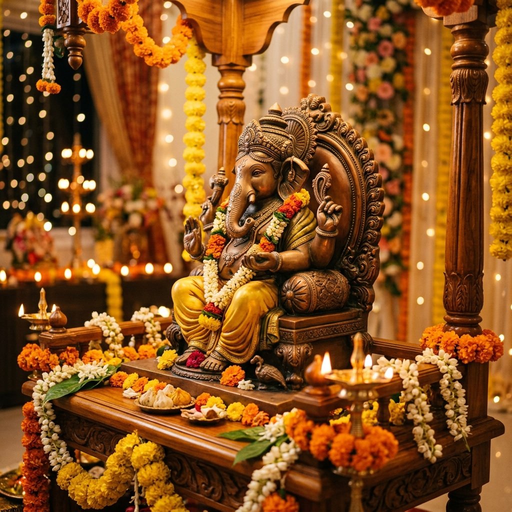 Ganesh Statue - Mandap Shrine Angle