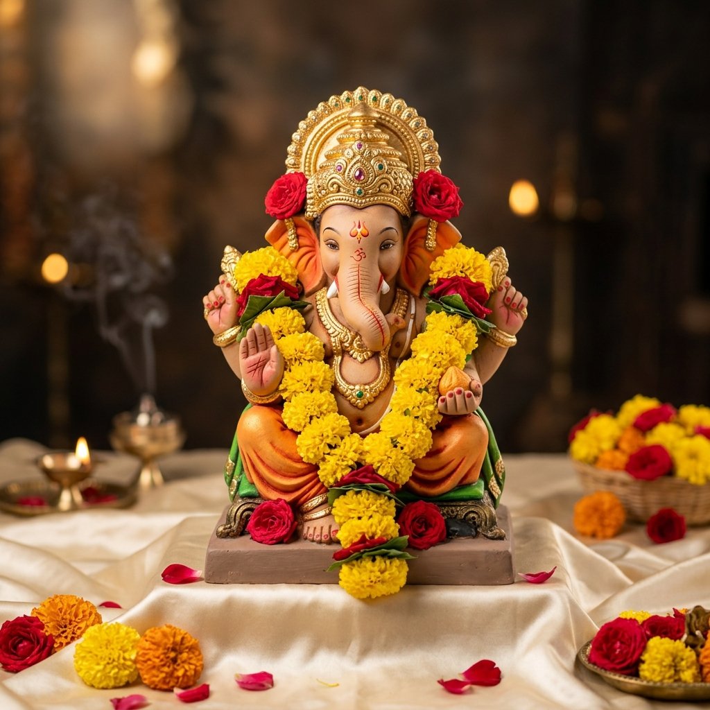 Ganesh Statue - Satin Pedestal View